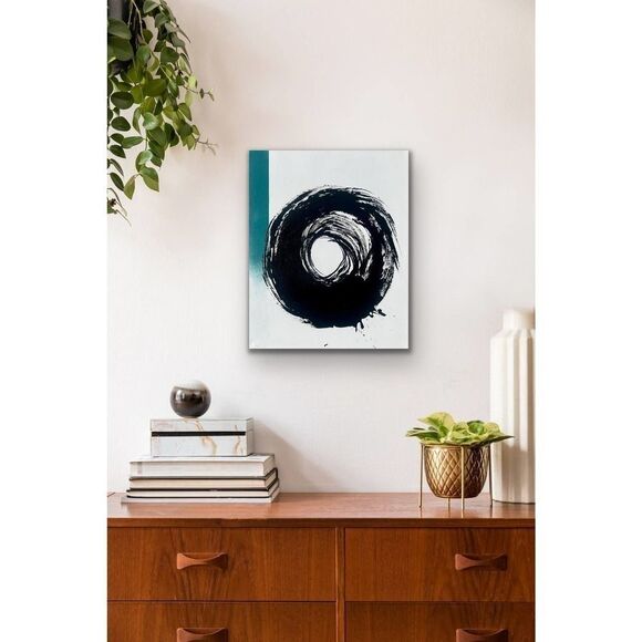 Abstract Black and Teal Modern Swirl Acrylic Painting 16” x 20” - Picture 2 of 10